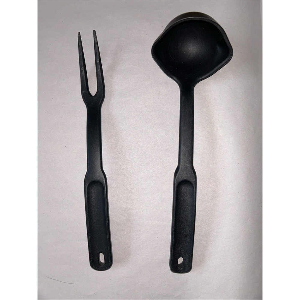 Pampered Chef Black Nylon Ladle and Meat Fork Set Heat Resistant Kitchen Tools